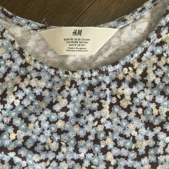 H&M girls summer dress size 14 with blue, white and brown flowers - Picture 1 of 4